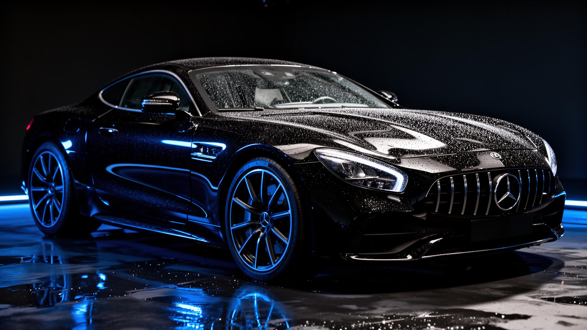 Glossy black car after professional detailing